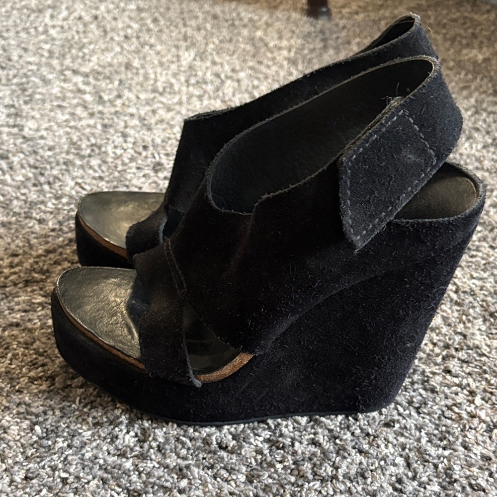 Pedro Garcia Black Suede Wedge Sandals